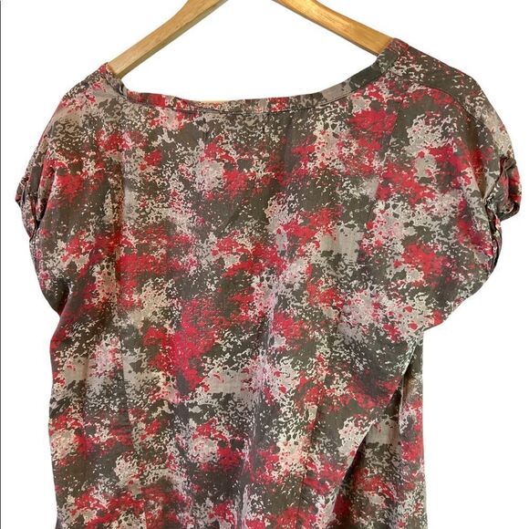 CALVIN KLEIN JEANS Cotton Coral&Tan Printed Shirt Sleeve Bubble Casual Top S - Picture 4 of 8